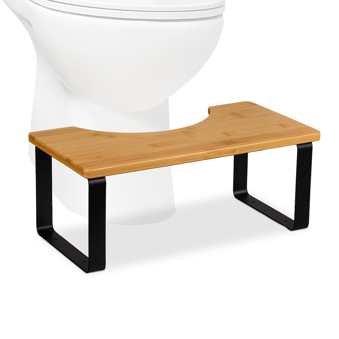 Relaxdays Toilettenhocker, Stuhlgang Unterstützung, WC Hocker Erwachsene, Bambus, HBT: 18 x 44,5 x 23 cm, natur/schwarz