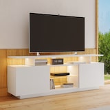 thumbnail of TV Lowboard 140x35x55 cm Weiß mit LED-Beleuchtung App-Steuerung 2 Hochglanz Türen 5 offene Fächer USB Betrieb für Wohnzimmer und Medienbereich