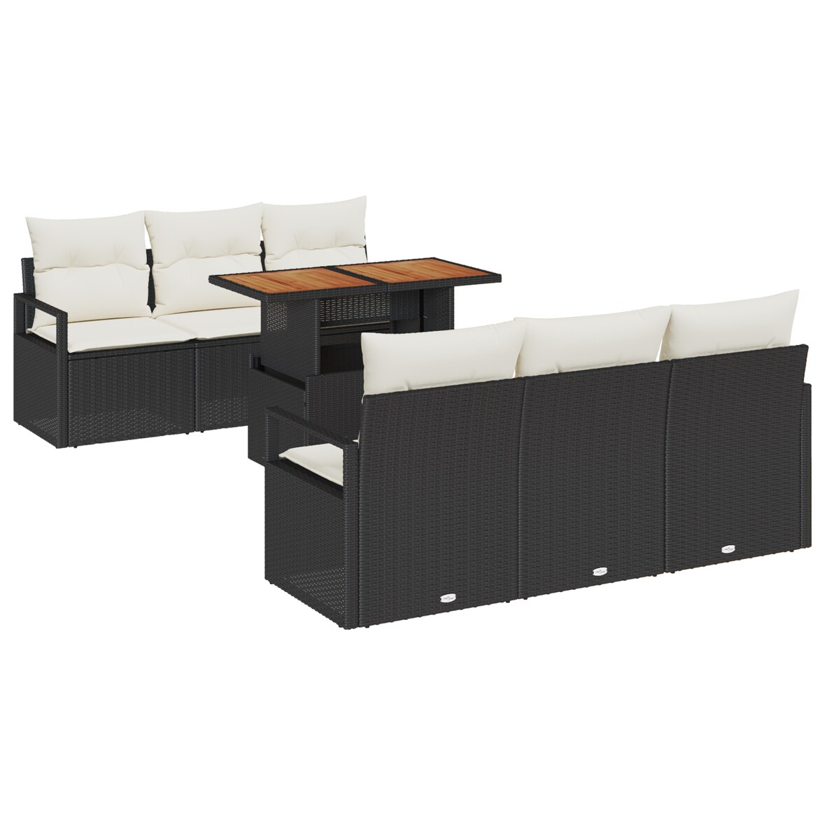 vidaXL 7-teiliges Garten-Sofa-Set mit Kissen Schwarz Poly Rattan Akazie