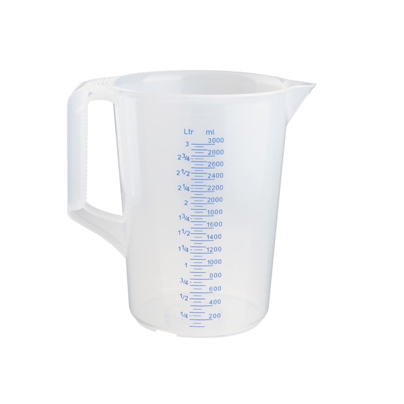 Schneider - Meßbecher, 3 l, geprägte Skala, blaue Schrift