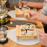 thumbnail of 4x Japanisches Sushi Brett - 27x16x4 Bambus Platten Set - Teller mit Schälchen