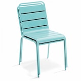 thumbnail of Vierkante tafel en 4 turquoise metalen stoelen - Oviala