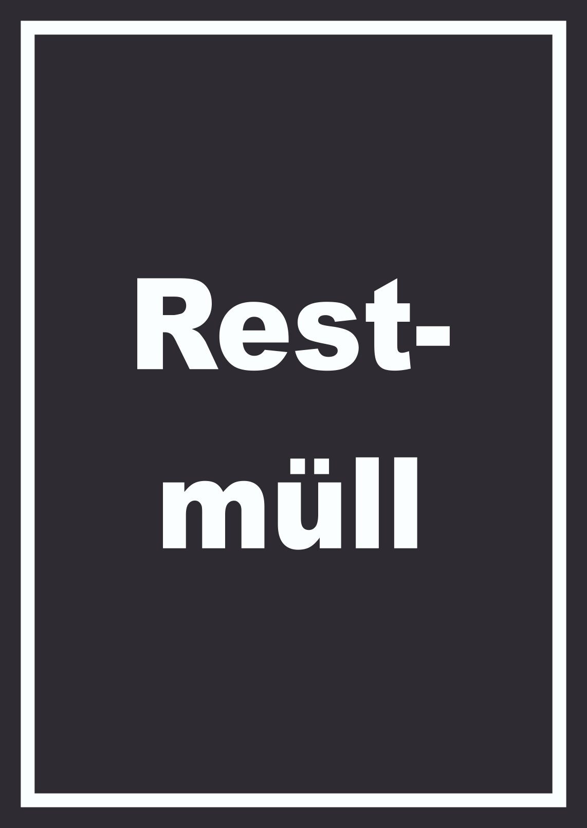 Restmüll Mülltrennung Schild mit Text hochkant A3 Rückseite selbstklebend