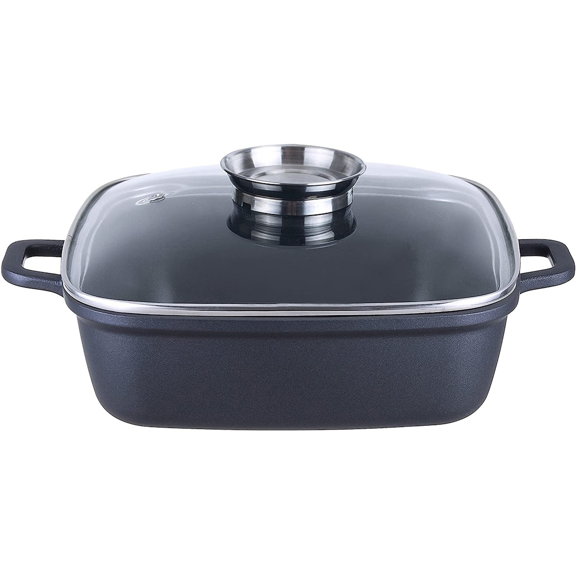 Kopf Bräter Santorin (Aluguss, 3,8 Liter, inkl. Glasdeckel mit Aromaknopf, Induktion) schwarz