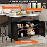 thumbnail of Stehtisch Küchenarbeitsplatte Schwarz 100x90x90 cm mit Marmoroptik Tischplatte, 2 Schubladen, verstellbare Fächer, Eisenbeine