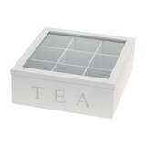 thumbnail of Teebox Holz Weiß Deckel 9-Fächer mit Aufschrift TEA