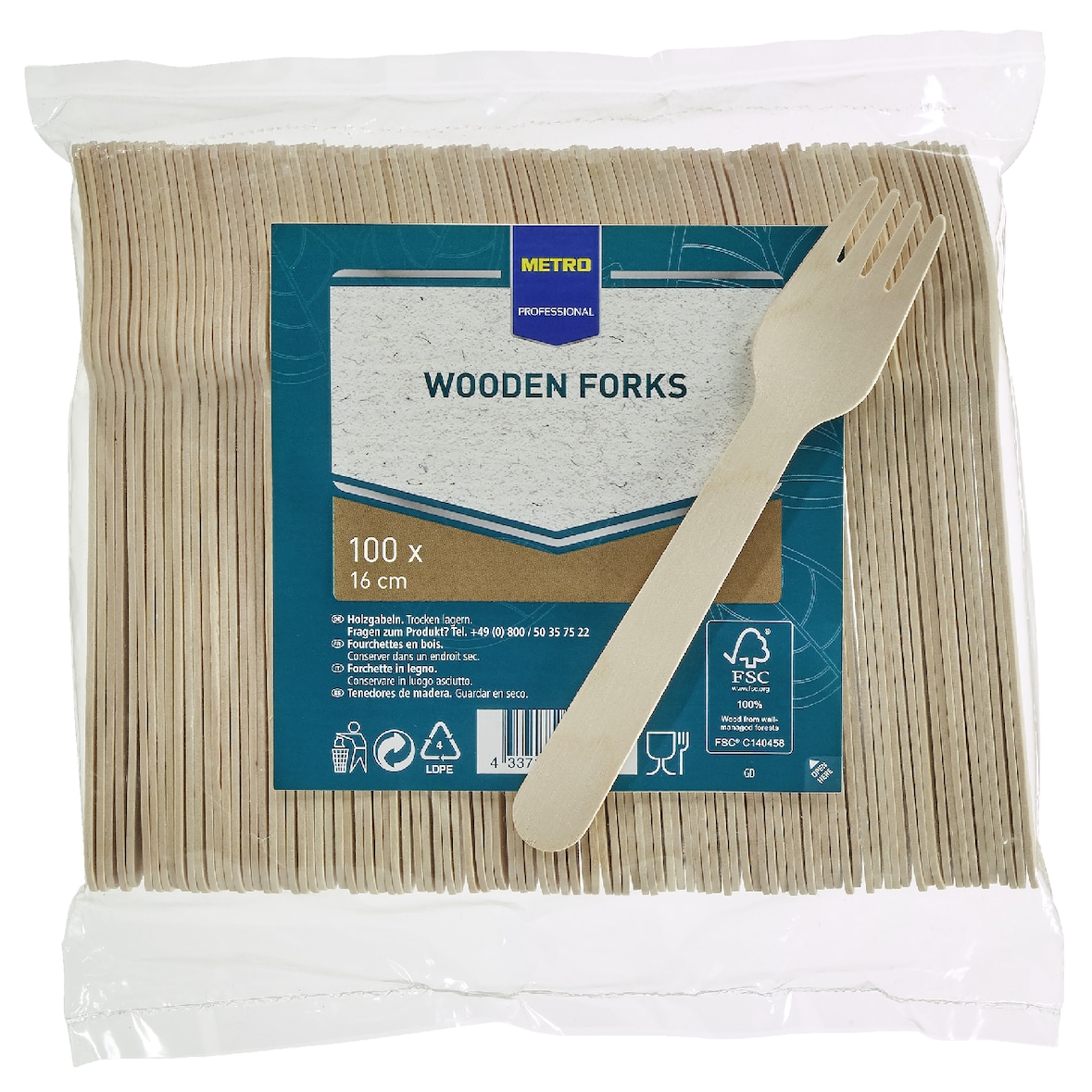 METRO Professional Einweggabeln, Holz, bioabbaubar, 16 cm, 100 Stück