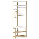 thumbnail of COSTWAY Cabideiro de canto de 180 cm, cabideiro 3 em 1, banco e sapateira, inclui 12 ganchos, prateleira de arrumação dourada