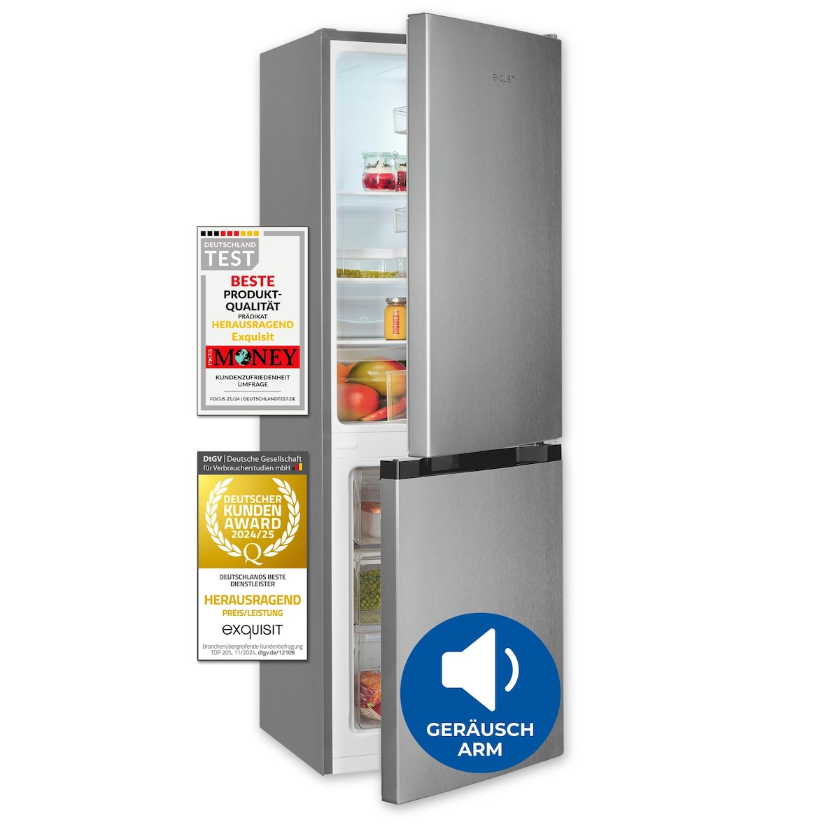 Exquisit Kühl-Gefrierkombination, Kühlschrank mit Gefrierfach, 4-Sterne-Gefrieren, 157 Liter, Schnellkühlen, KGC5231-60-E-050C inoxlook