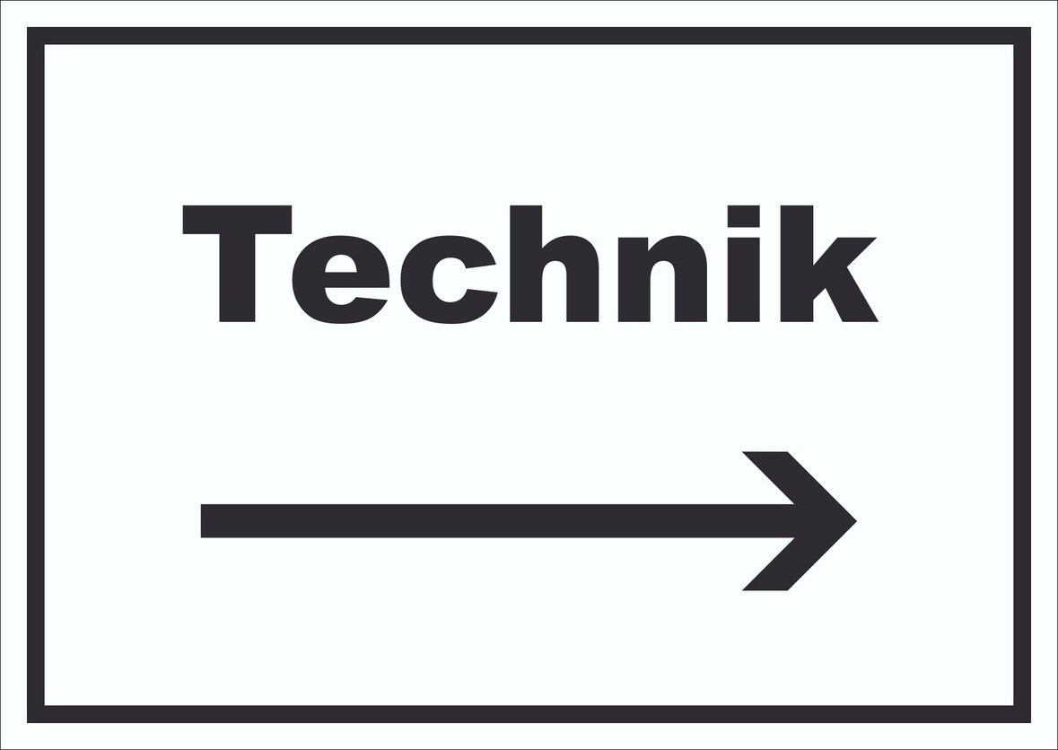Technik Schild mit Text und Richtungspfeil rechts Hauswirtschaftsraum waagerecht A2 (420x594mm)