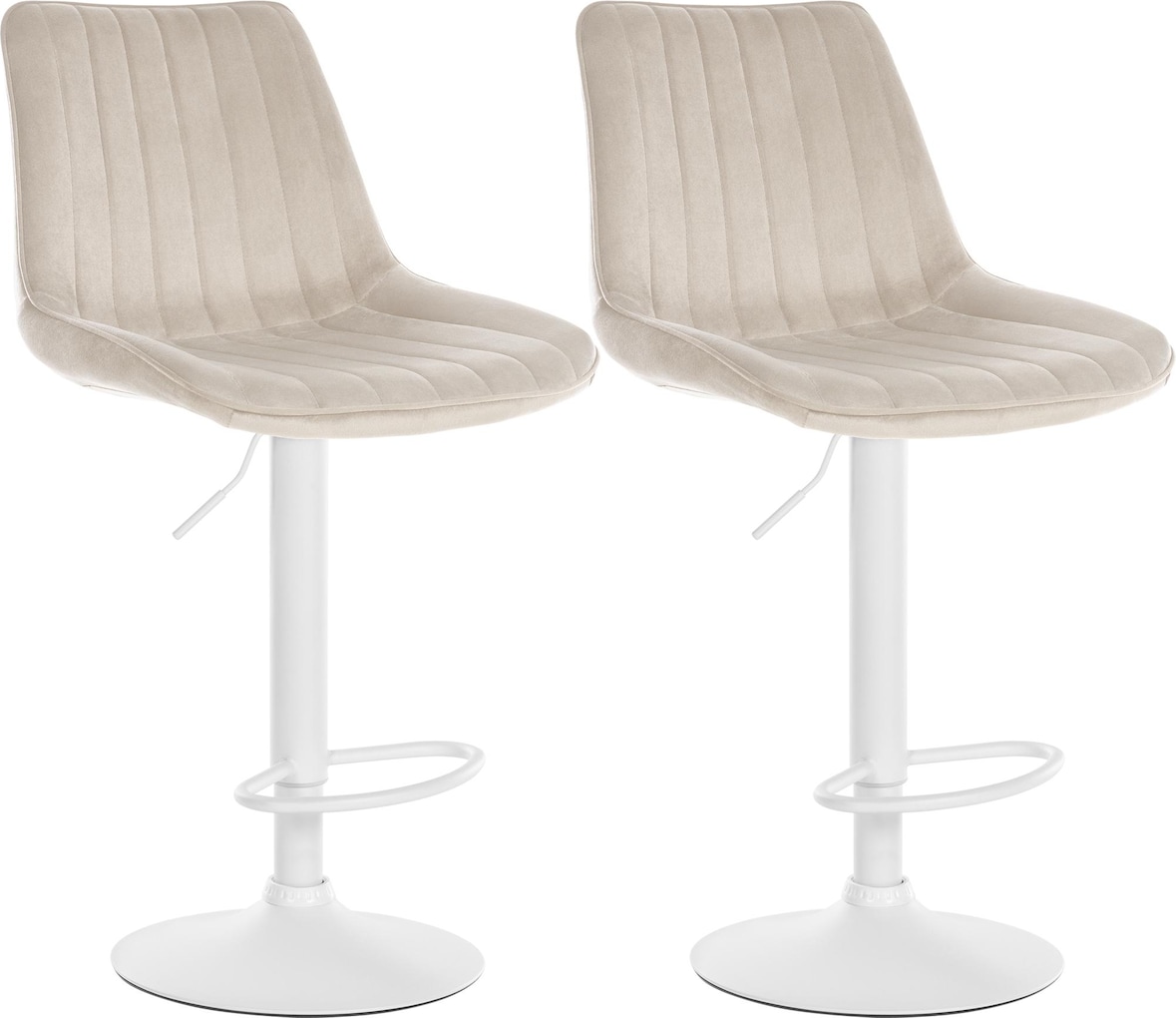 2er Set Barhocker Toni Samt creme/Metall matt weiss