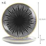 thumbnail of Intirilife 4x Porzellan Teller Muster Gestreift - Schwarz Weiß - Durchmesser 15.3 cm - Frühstücksteller Dessertteller Servierteller