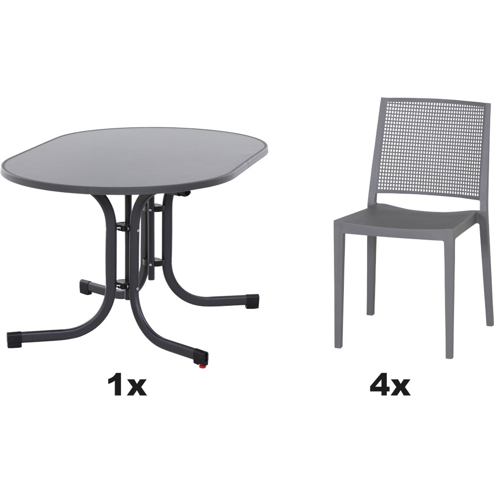 SIENA GARDEN Urban Lights Set 5teilig Square Stuhl gastrotauglich grau  mit Tisch Paco 140x90