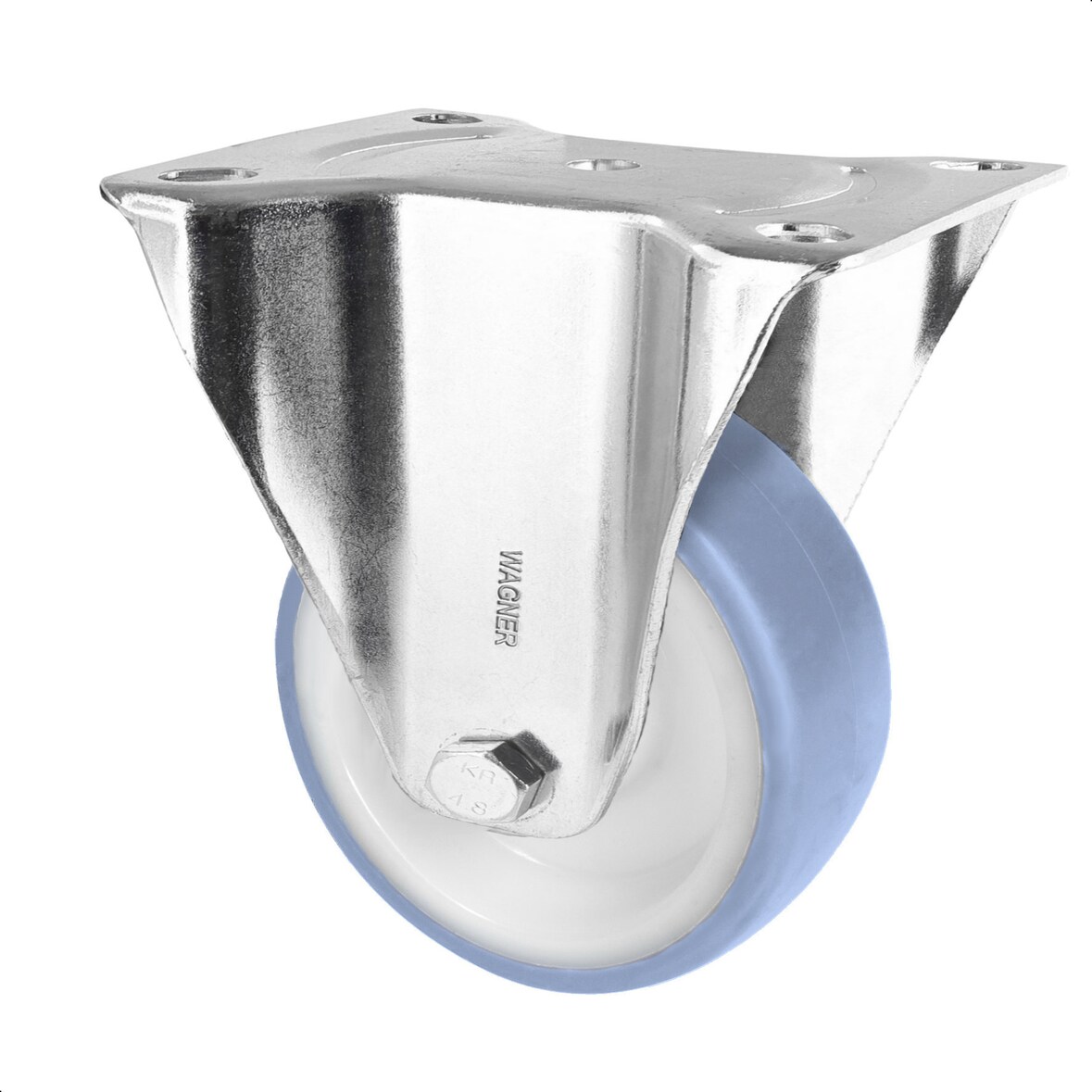 WAGNER Möbelrolle/Bockrolle - Ø 80 mm, Stahl verzinkt, blau/weiß, Anschraubplatte, Tragkraft 50 kg - 04868001