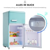 thumbnail of Merax Retro Mini Kühlschrank mit Gefrierfach, 72L, 2 Türen, kompakt für Single, Büro & Hotel Minibar, LED, 120 kWh/Jahr, Cyan