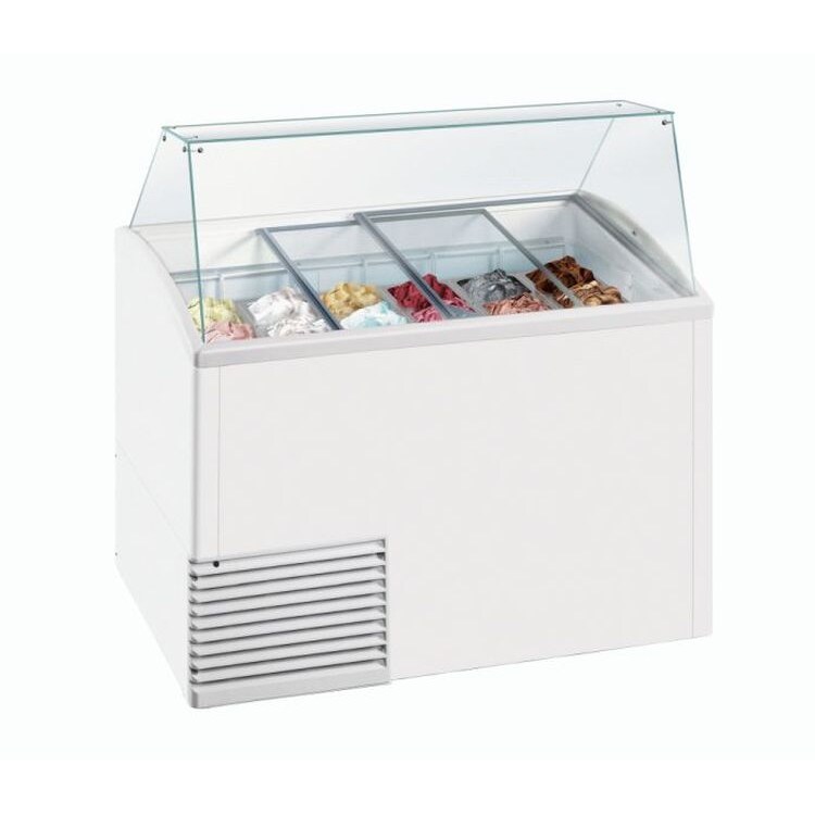 KBS ijsvitrine voor 22 ijsbakken (5 liter per stuk), 1341x725x1235 mm, glazen constructie