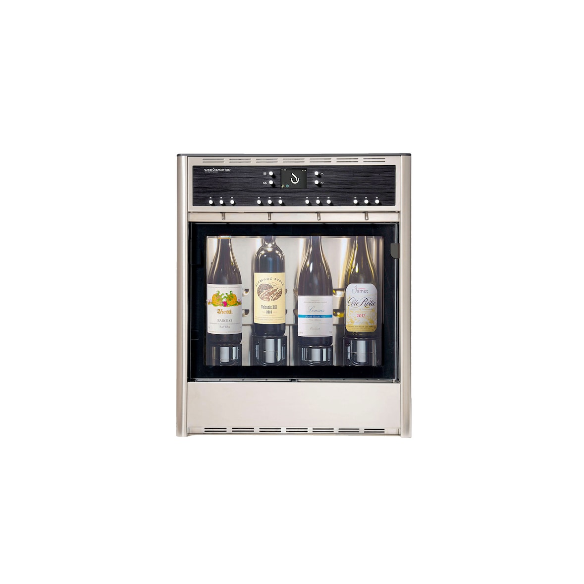 Wineemotion Quattro Easy  Dispenser per il vino al bicchiere refrigerato Acciaio e vetro 528mm x 398mm x 632mm Argento