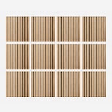 thumbnail of Panel decorativo de lamas de madera, lamas de MDF y fieltro PET, juego de 12 piezas, 60x60 cm, revestimiento de pared fonoabsorbente, color roble.
