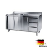thumbnail of Edelstahl Spülschrank 2 Becken links, mit Aufkantung, 3 Schubladen rechts, Premium: 140 x 70 cm / mit Aufkantung / fertig montiert