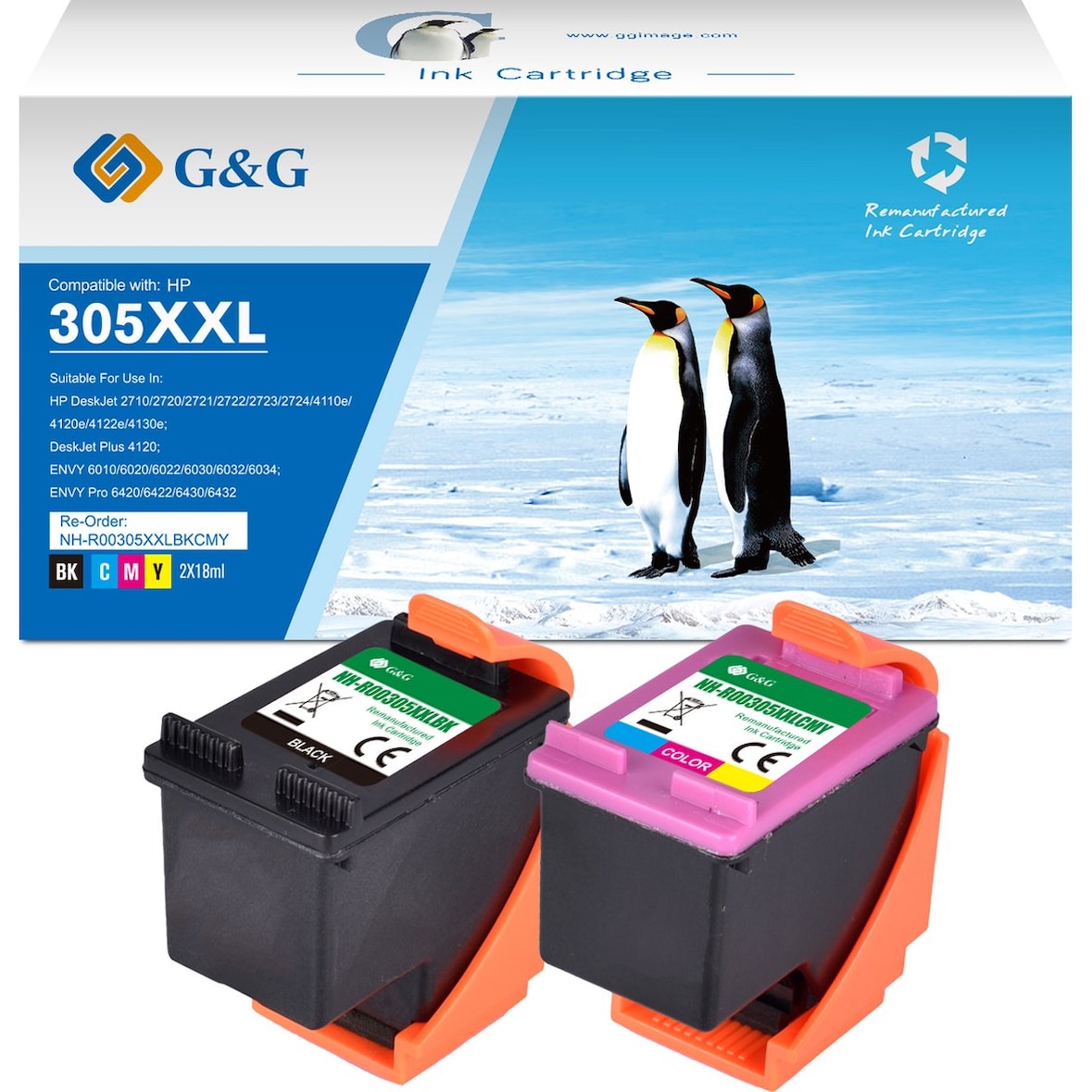 G&G 305 XXL Inktcartridge Geschikt voor HP 305 305XL 6ZA94AE 3YM62AE 3YM63AE - Multipack - Hoge Capaciteit