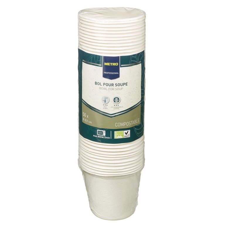 METRO Professional Gobelet à soupe jetable, compostable, Ø 10.7 cm, 450 ml, blanc, 50 pièces