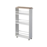 thumbnail of Yamazaki Home Küchenwagen Nischenwagen schmal mit Rollen weiß Rollwagen Metall 3 Ebenen und Holzablage 13x80x47cm