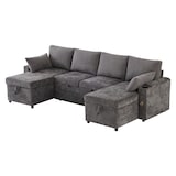 thumbnail of Schlafsofa U-Form mit Stauraum, Getränkehaltern und Kissen – Umwandelbares Sofa 272x131x86 – Modernes Design in Grau