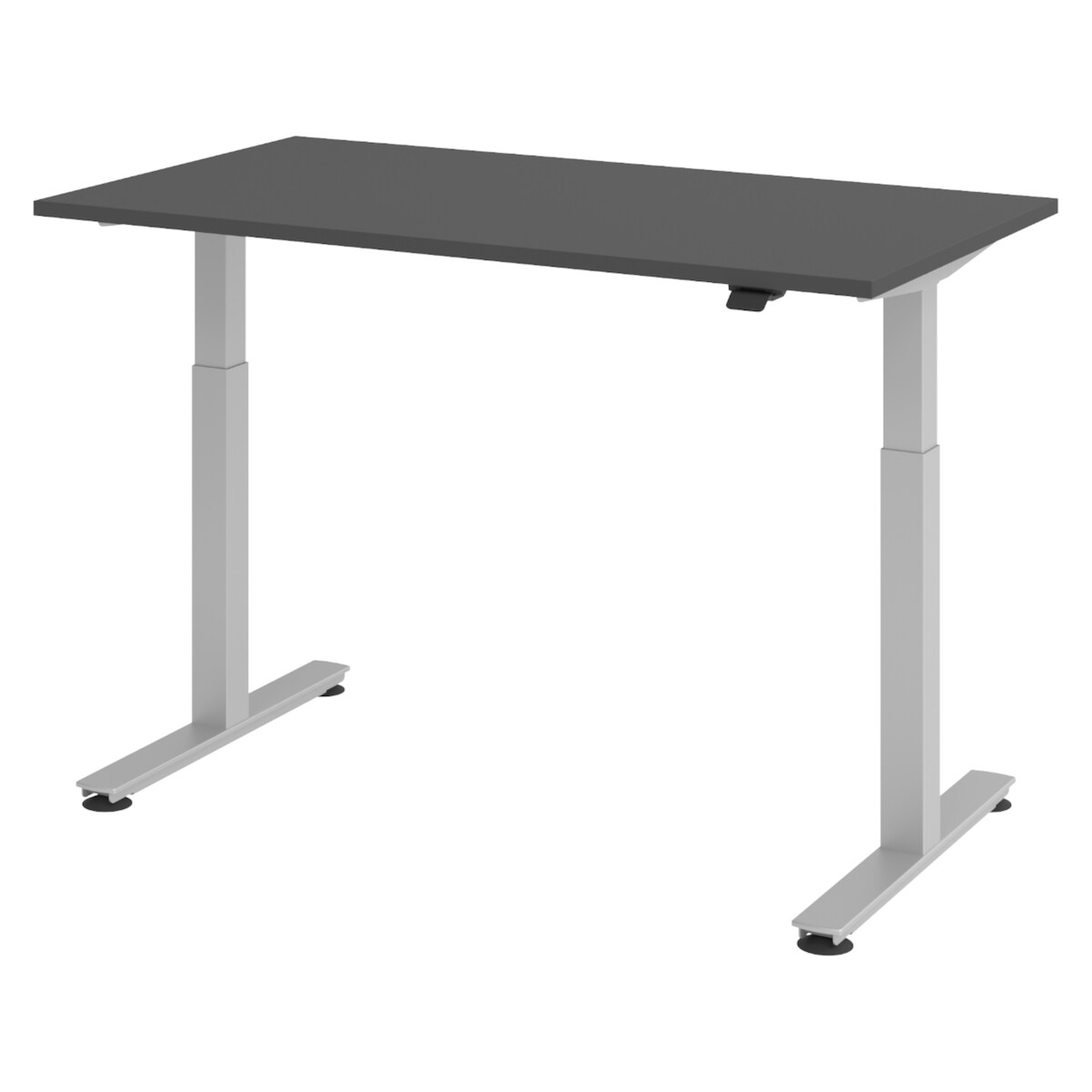 bümö elektrisch höhenverstellbarer Schreibtisch Graphit 140x80 cm, Gestell: Silber - Büroschreibtisch höhenverstellbar elektrisch, elektrischer