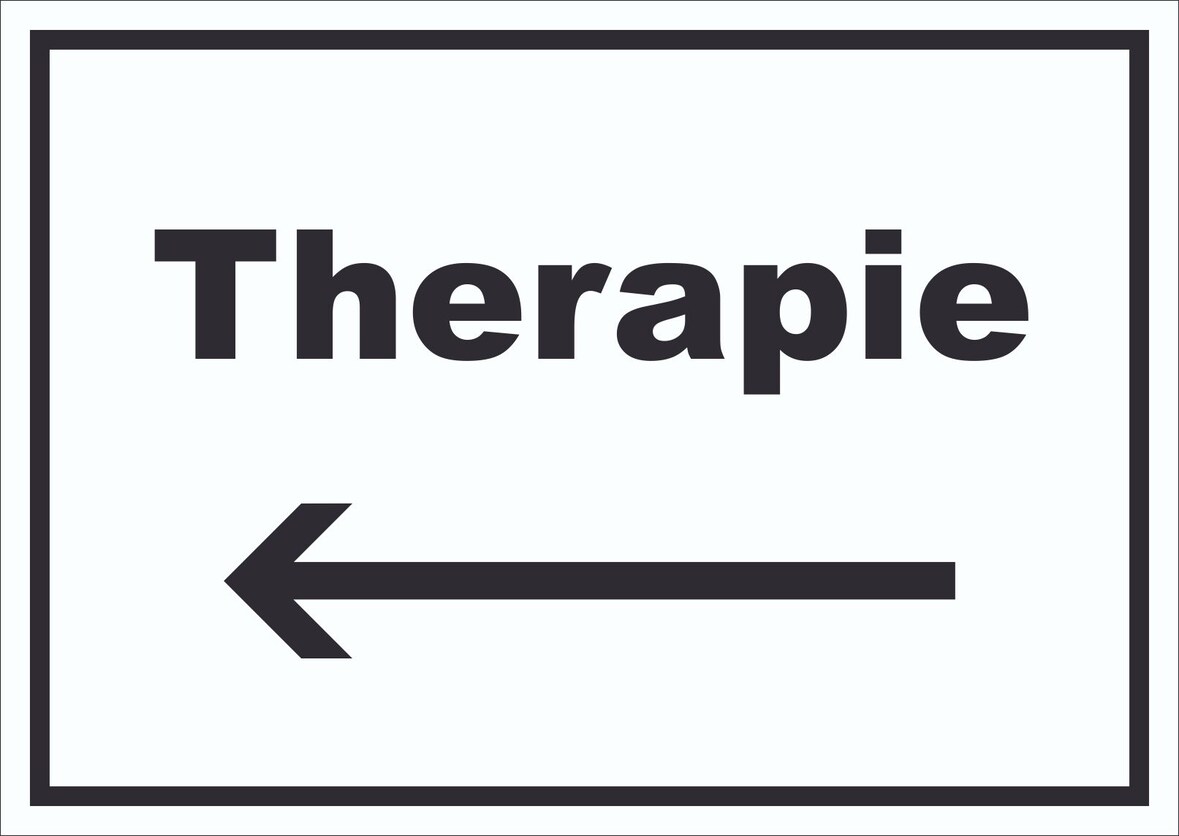 Therapie Schild mit Text und Richtungspfeil links Raum Behandlung waagerecht A1 (594x841mm)
