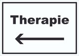 thumbnail of Therapie Schild mit Text und Richtungspfeil links Raum Behandlung waagerecht A1 (594x841mm)