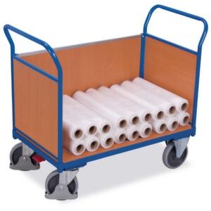 Dreiwandwagen, Tragl. 400kg, Ladefl. LxB 850x480mm, Holzplatte, 3 Wände