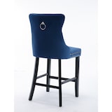 thumbnail of Barhocker Set 2 Samt Blau 103x50x60 cm mit Knopfheftung Ziernägeln Massivholzbeinen höhenverstellbaren Fußgleitern und hohem Rücken