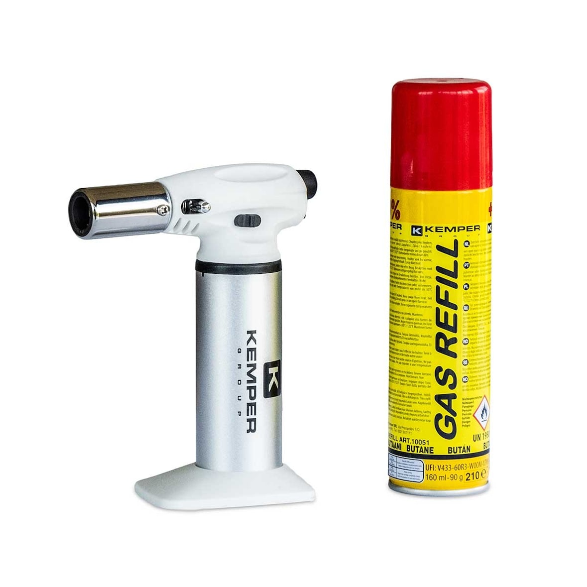 Cannello da cucina a gas ricaricabile + cartuccia gas da 160 ml Accensione piezoelettrica Fiamma regolabile KEMPER