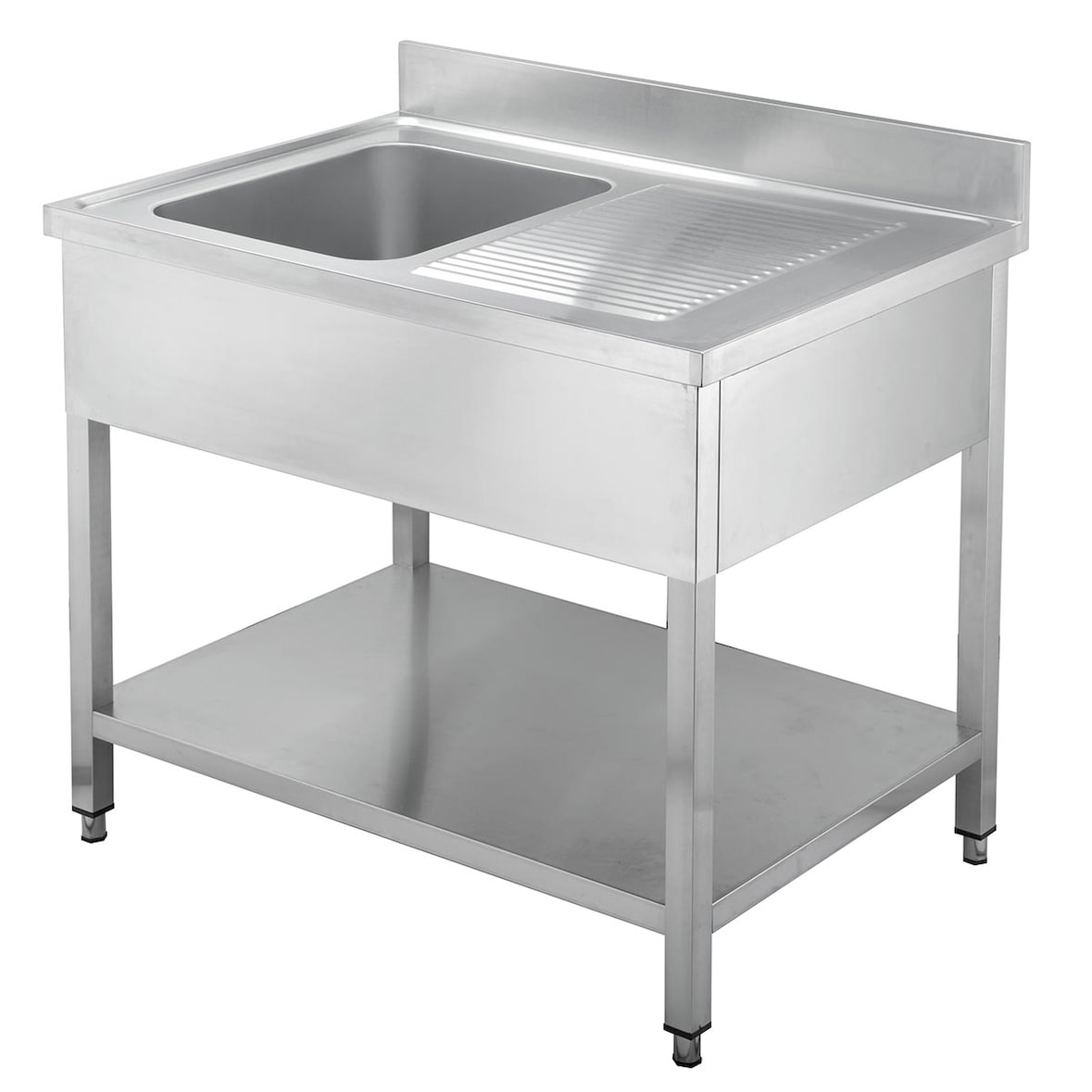 Fregadero industrial con escurridor, pila izquierda, estante, acero inoxidable 1000 x 700 mm 10061 Vaiotec