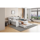 thumbnail of Schlafsofa 140x200 cm aus Massivholz mit ausziehbarem Bett, Schreibtisch, Regalen, Schubladen und Steckdose – multifunktionales Möbel Weiß