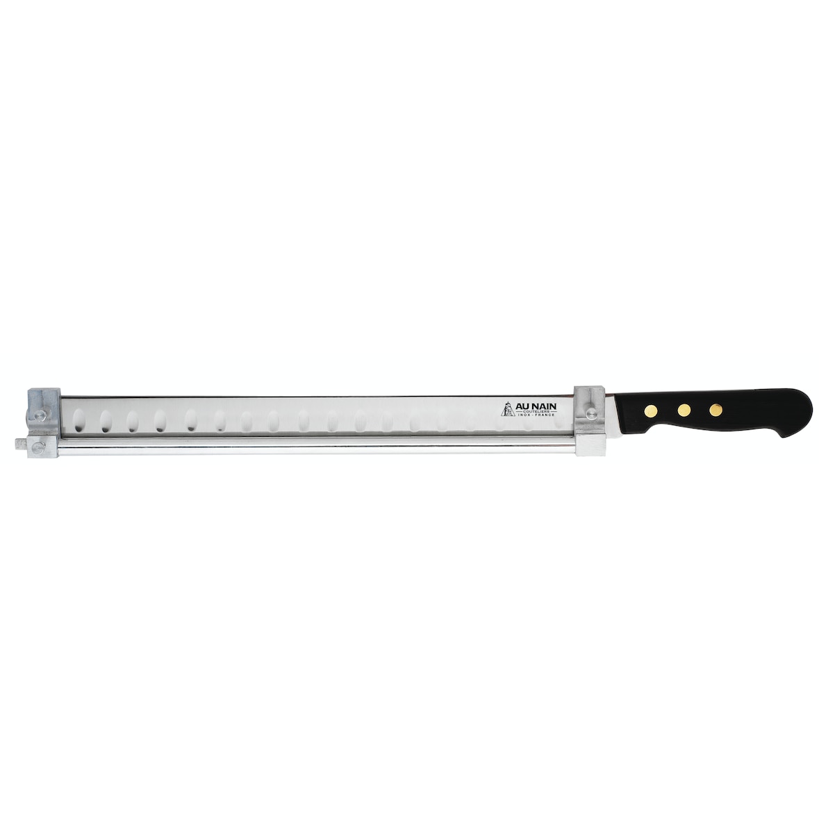 Au Nain Couteau saumon/ jambon lame alvéolée inox 40cm,avec barrette réglable.