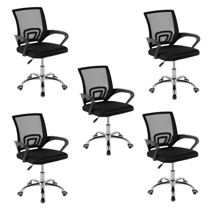 5-pack DASCK Bureaustoelen – Ergonomische Mesh Stoelen met Verstelbare Hoogte en Verchroomd Onderstel