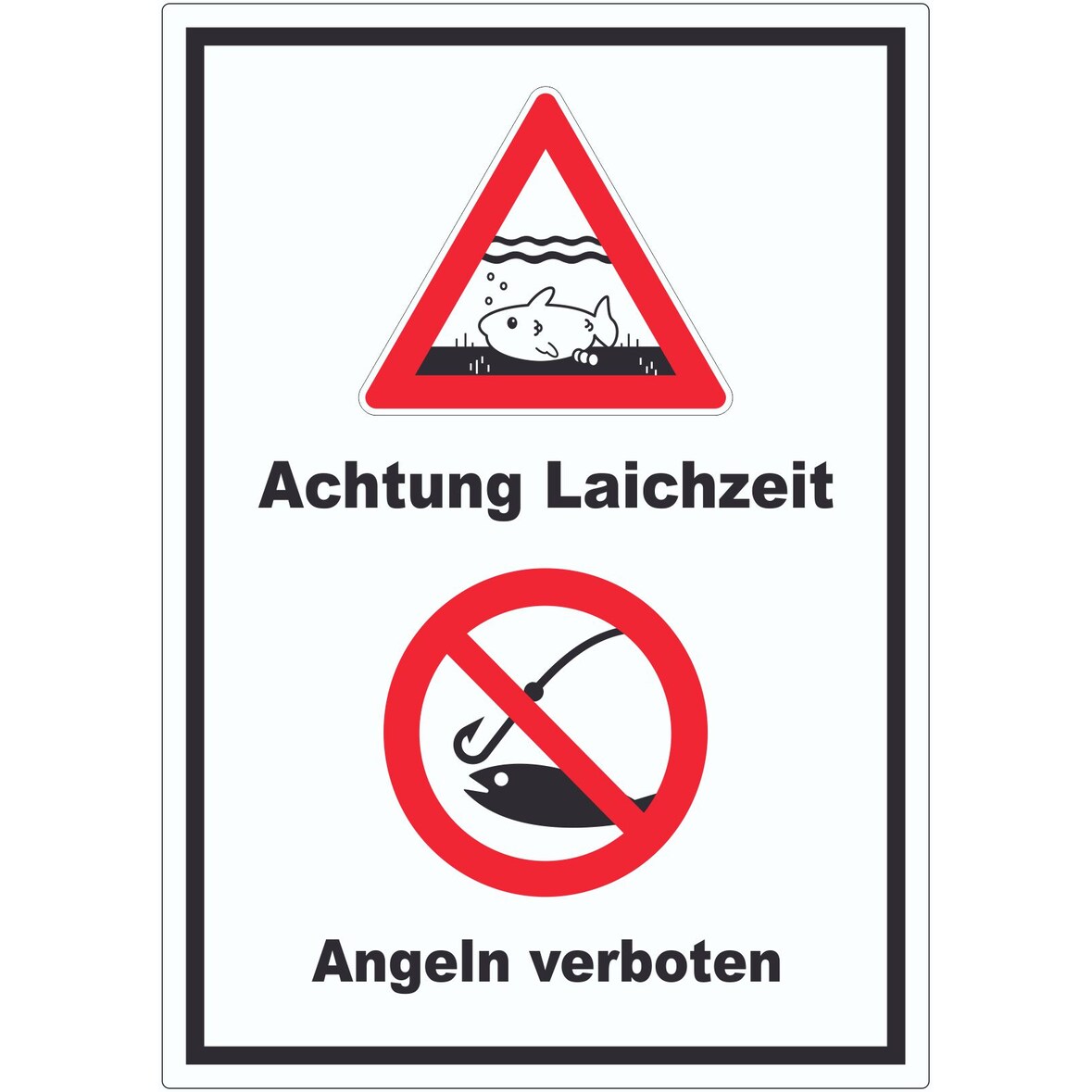Achtung Laichzeit Angeln verboten hochkant Aufkleber A9 (37x52mm)