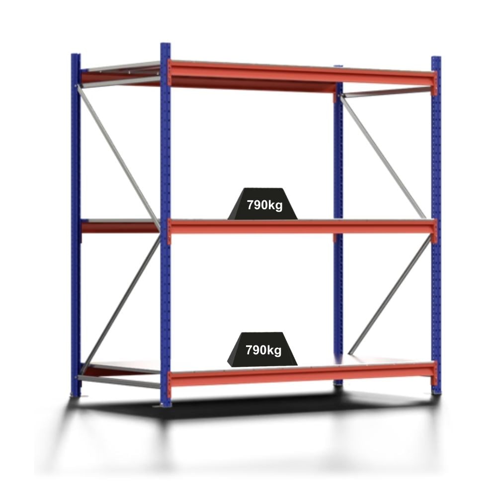 PROREGAL Weitspannregal MOOSE Stecksystem Omega-Profil, Grundregal, HxBxT 200x185x100cm, 3 Ebenen, Spanplatten-Fachboden, Fachlast 790kg, Blau/Orange