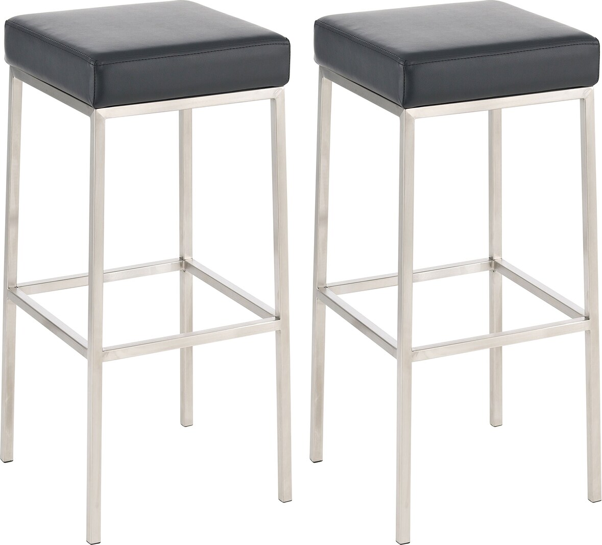 Décoshop26 - Set aus 2 Barhockern mit Fußstütze schlichtes Design 85 cm hoch aus schwarzem PVC und Edelstahl 10_0004371
