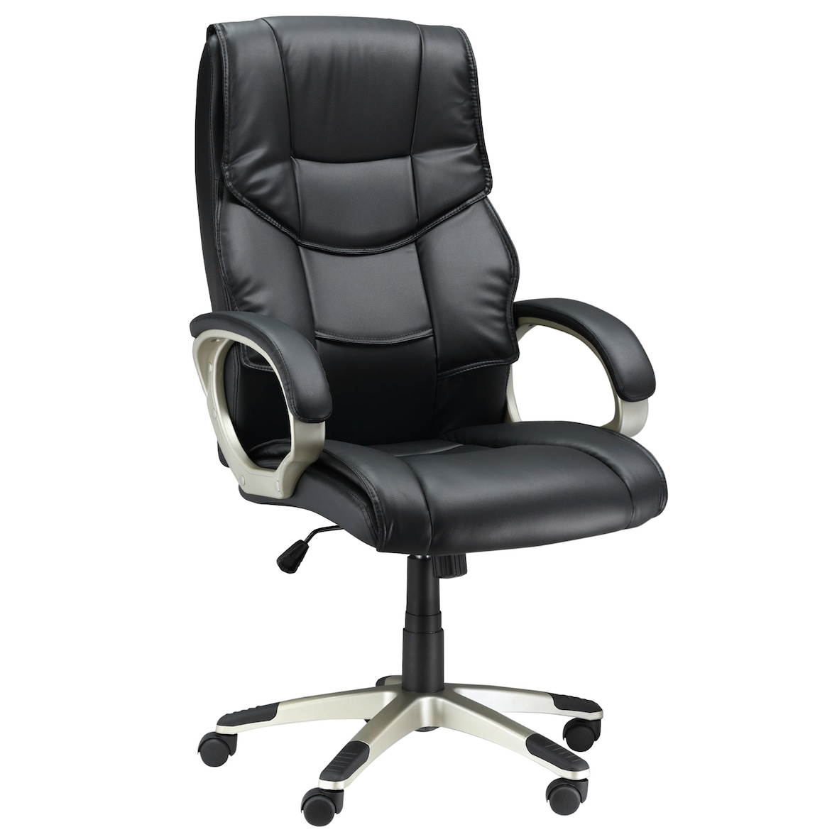Bürostuhl ergonomisch höhenverstellbar 124x68x73 cm Schwarz mit Wippfunktion 360 Grad drehbar gepolstert Kunstleder Metallgestell