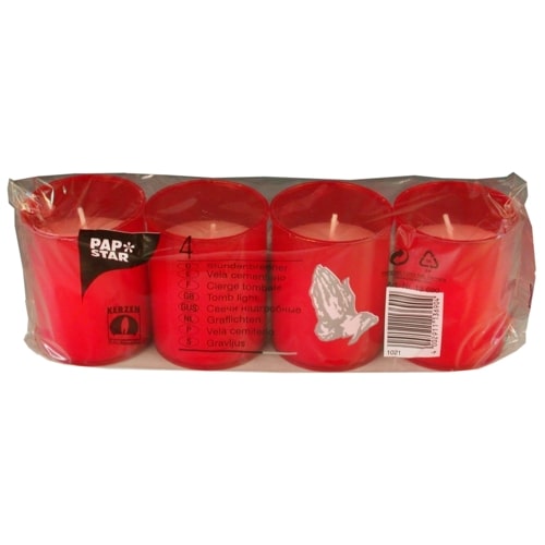 Papstar Grablichter "Stundenbrenner" Ø 5 cm · 6,5 cm rote Hülle, 24 x 4 Stück