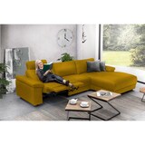 thumbnail of KAWOLA Sofa LOLA Ecksofa XL Stoff curry mit motorischer Relaxfunktion Recamiere rechts