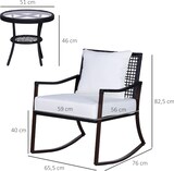 thumbnail of Outsunny Conjunto de Muebles de Ratán para Jardín con Mesa Ø51x46 cm y 2 Sillas Mecedoras 65,5x73,5x84,5 cm con Cojines Lavables y Almohadas
