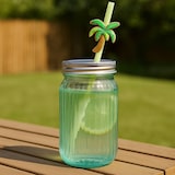 thumbnail of WellHome - Vaso de Vidrio con Tapa y Pajita, 450ml en color Verde Transparente, 7,8x7,8xH13cm