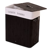 thumbnail of Cesto portabiancheria HWC-C21, Cassetta portabiancheria Cesto portabiancheria, bambù 2 scomparti 63x55x34cm 100l ~ nero