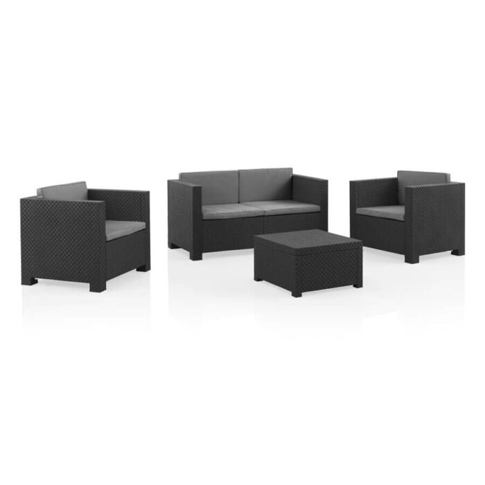 SP Berner Set de Muebles de Jardín y Terraza Diva Confort Color Grafito Sofá 2 Plazas, 2 Sillones y Mesa de Centro con Almacenaje