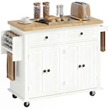 thumbnail of HOMCOM isla de cocina con ruedas mueble auxiliar de cocina con 2 cajones 4 puertas especiero y barra lateral para comedor 111x44,5x82,5 cm blanco