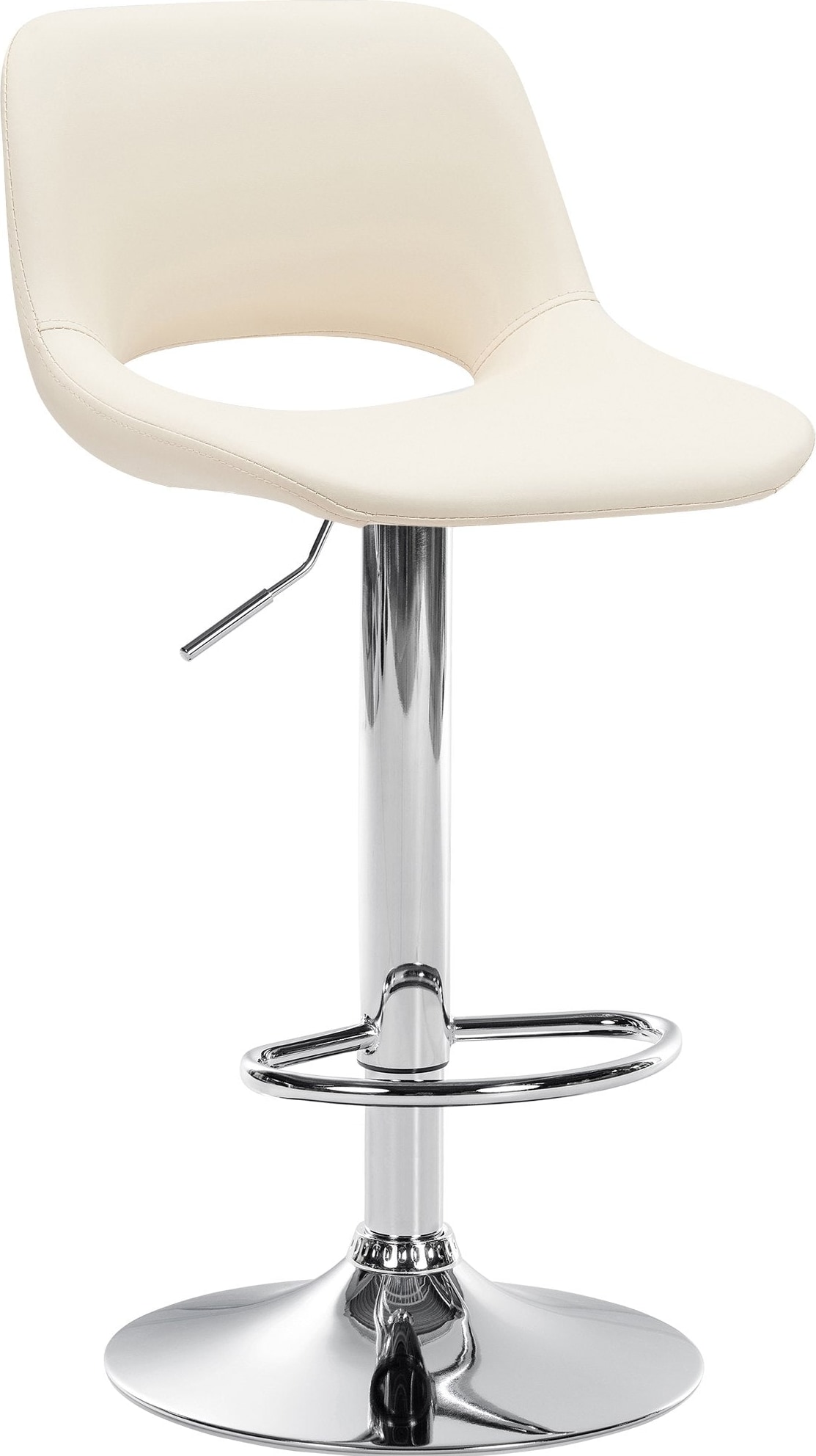 Décoshop26 - Barhocker/Hochstuhl x1 mit Fußstütze aus cremefarbenem PVC verchromtes Metallgestell 10_0004581