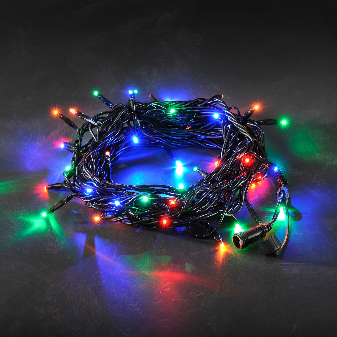 Konstsmide LED System Erweiterung, Lichterkette, 50 bunte Dioden, Außen (IP44), schwarzes Soft-Kabel